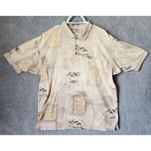 Bamboo Cay Beige Hawaiian Abstract Print Tropical Resort Polo Shirt Size Large